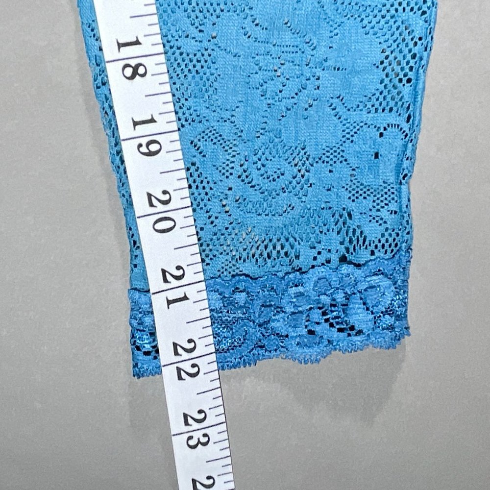 Newport News Lace Sheer Teal Crop Top Long Sleeves No Closure Size Small - Picture 6 of 12